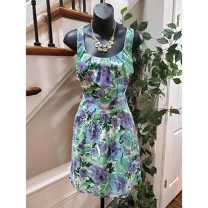 Allen Schwartz Women Multi Floral Scoop Neck Sleeveless Knee Length Dress Size 6